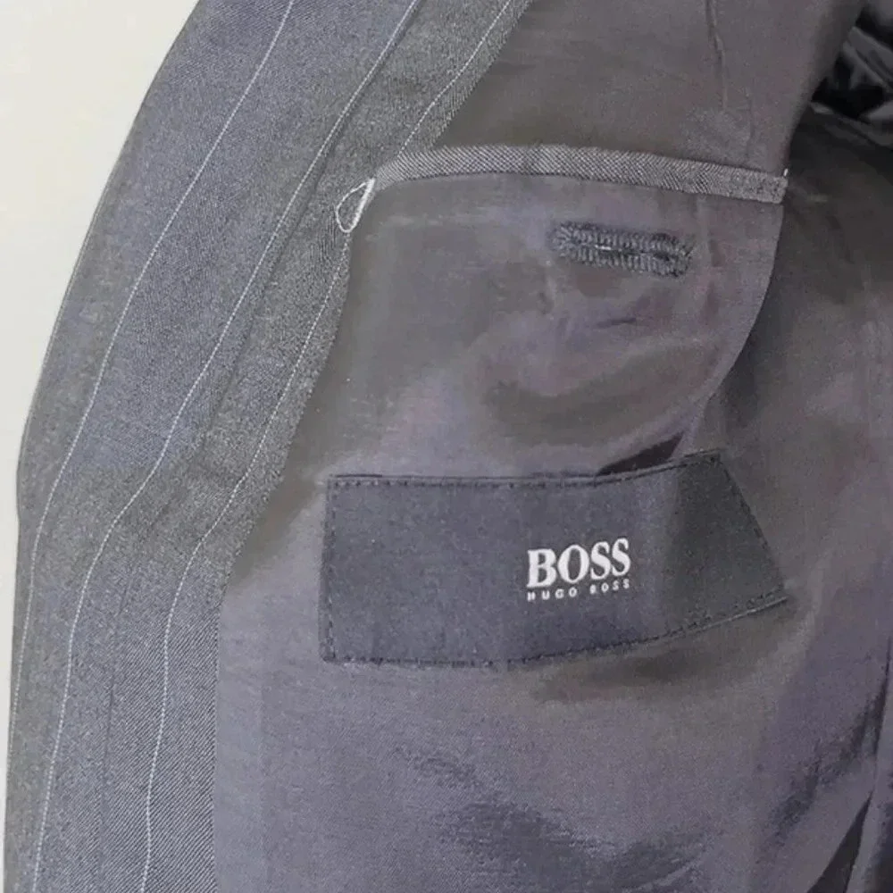 Hugo Boss Ryan/Win Mohair Wool Slim Fit Striped Double Button Blazer